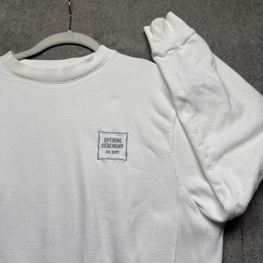 Opening Ceremony‎ Men's White Crew Neck Sweatshirt Logo Patch Pullover XS
